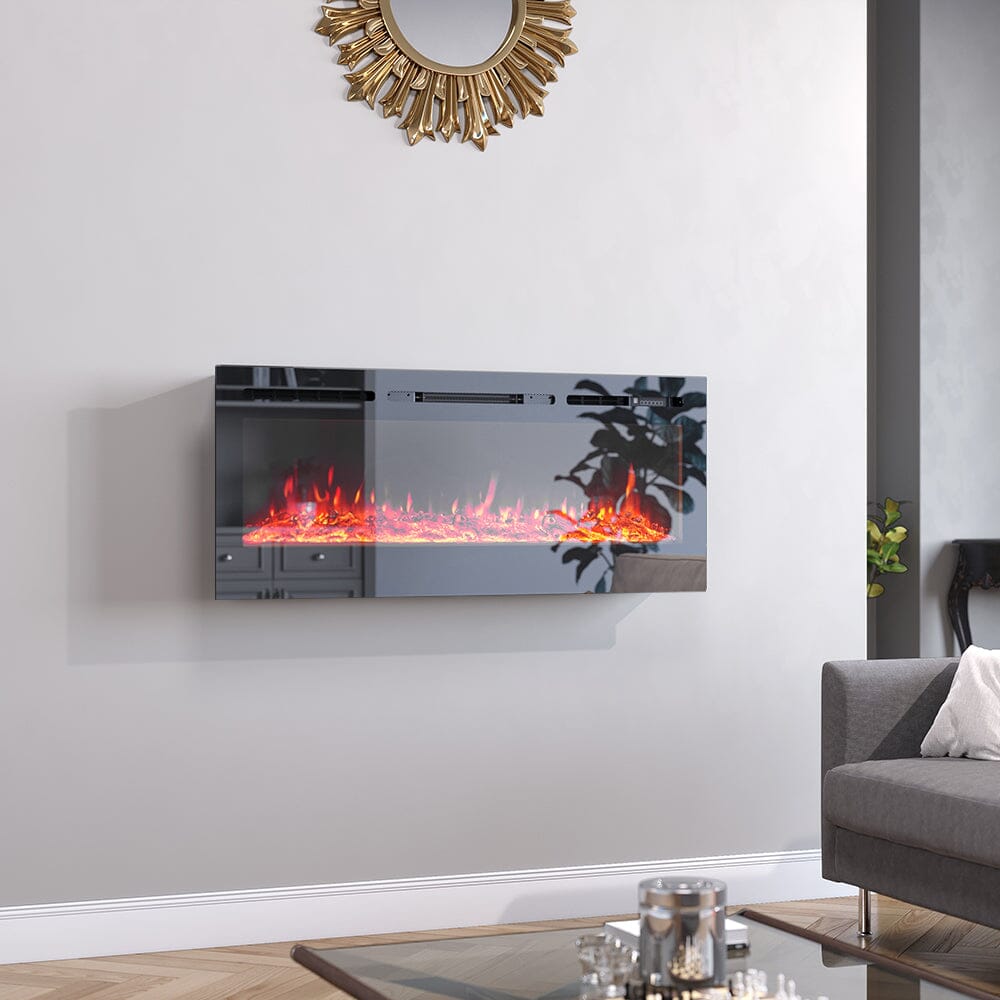 60 Inch Black Wall Mounted Fireplace with Changeable Mirror Effect Wall Mounted Fires Living and Home 50 inch
